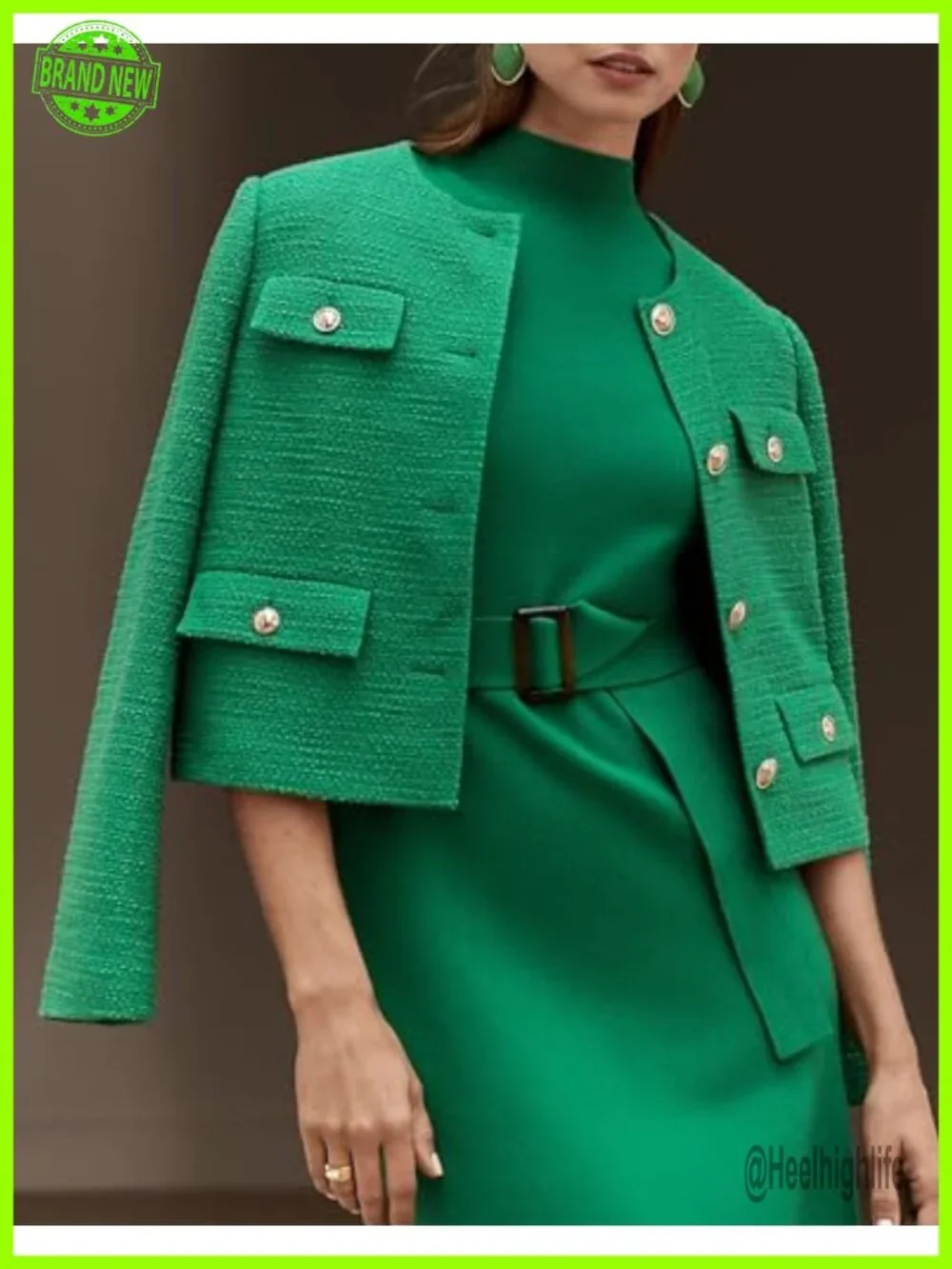 Cropped Tweed Blazer Jacket Collarless Women Business Casual Outfits